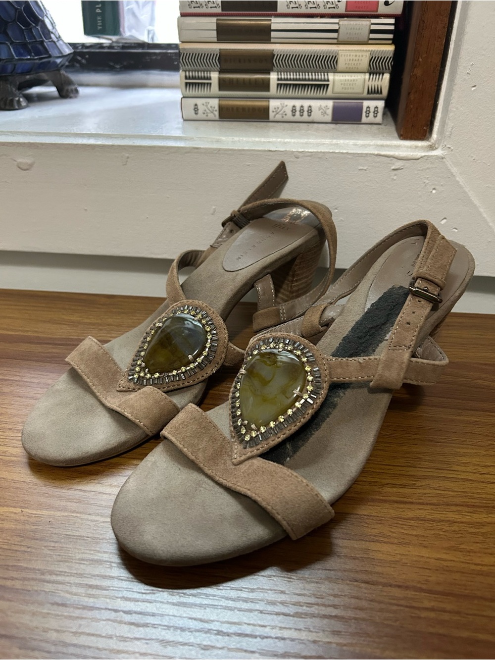 Anne Klein Suede Slingback Heels with Beaded Teardrop Accent
